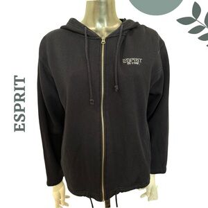 Vintage ESPRIT de Corp Zip Hoodie (c. 1995–2000) Black Size Medium